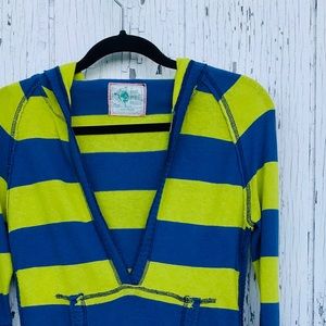Free People Blue/Yellow Striped Hoodie
